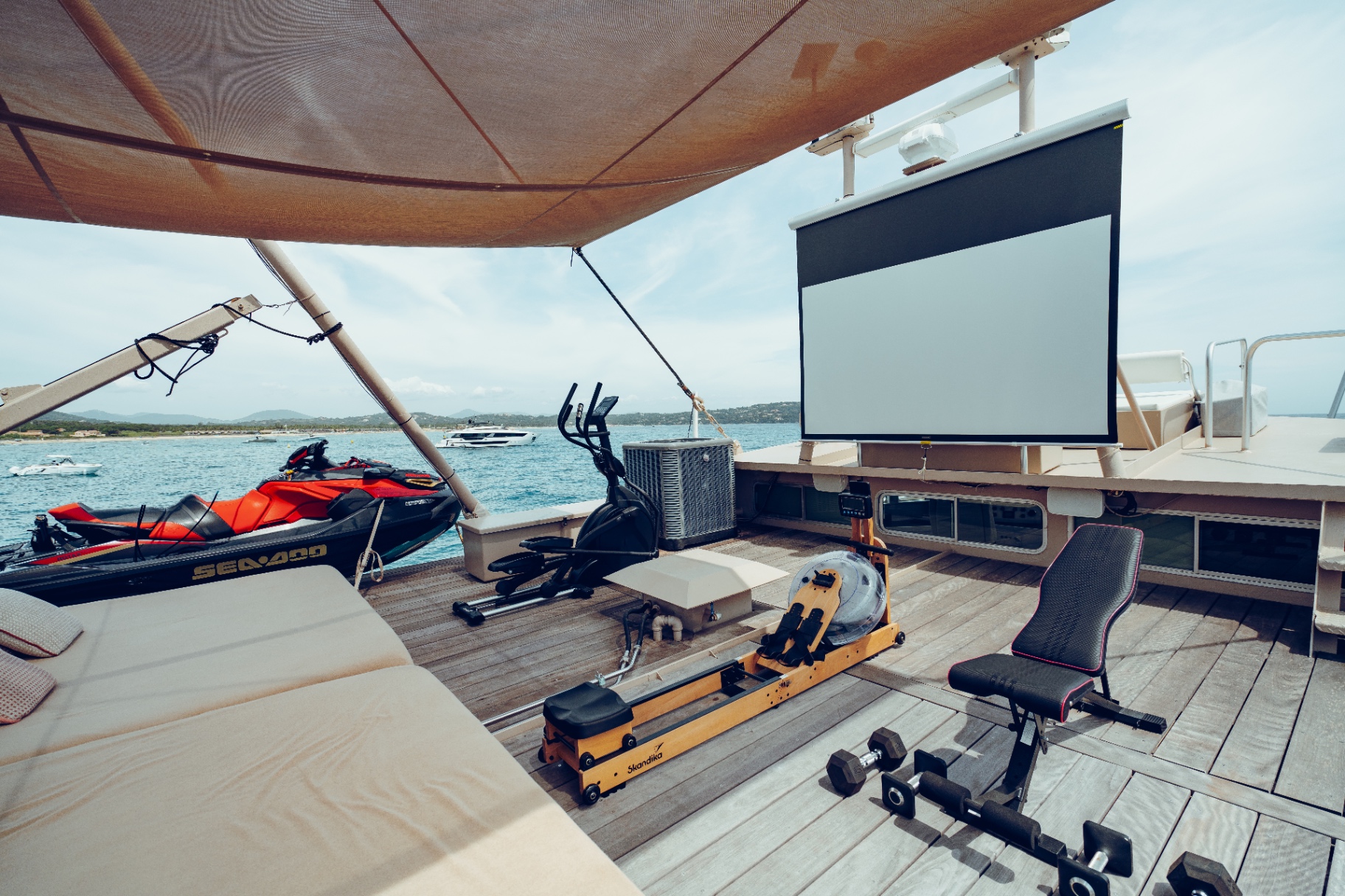 Sun deck gym and cinema with sea views