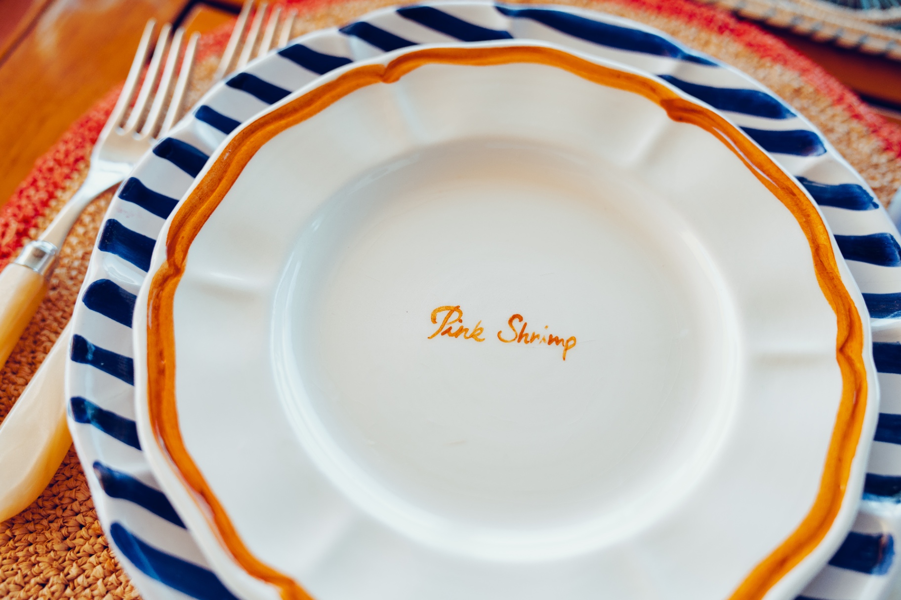 Pink Shrimp signature hand-painted dinnerware